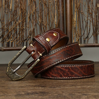 Belt Leather For Men With Piqure White Sur Strap Model Ayaan by Zictor