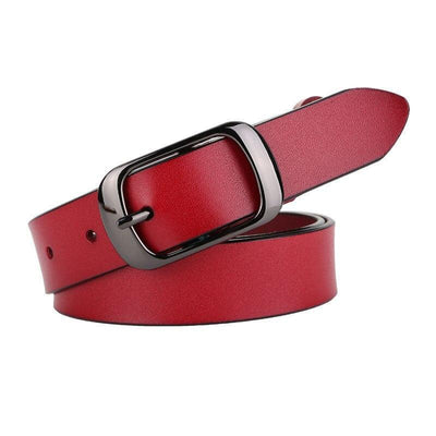 Women Red Belt with Silver Prong Buckle - Model Jaime