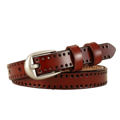 Belt Perforated With Silver Buckle - Model Paytan