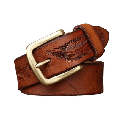 Men Full Grain Belt With Plume Motif - Model Eliah