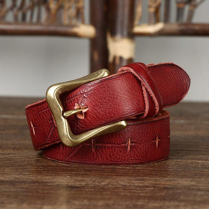 Belt in leather for women to l'effet vieilli, model Cecil - Zictor