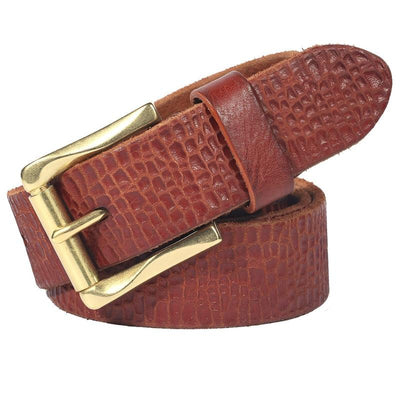 Cognac Crackle Belt With Gold Buckle - Model Jamy