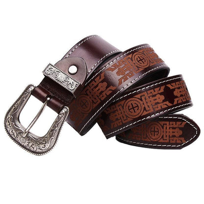 Belt in leather gravée Western for Women ou Men, model Blaise - Zictor