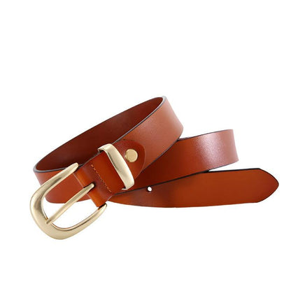 Belt Leather Lisse Buckle Golden For Women Model Cameryn by Zictor