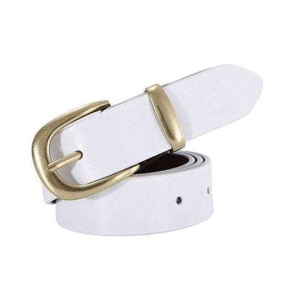 Belt in leather lisse buckle golden for women, model Cameryn