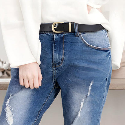 Belt Leather Lisse Buckle Golden For Women Model Cameryn by Zictor