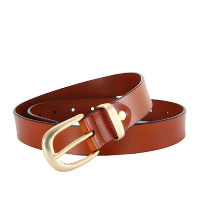 Belt Leather Lisse Buckle Golden For Women Model Cameryn by Zictor