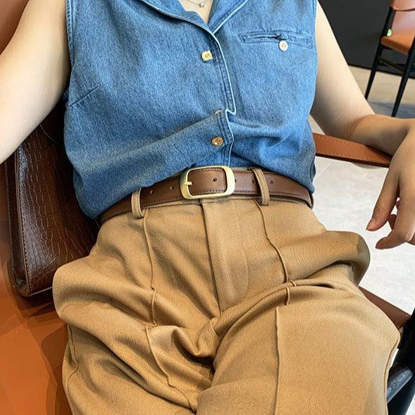 Belt Leather Lisse Buckle Golden For Women Model Corei by Zictor