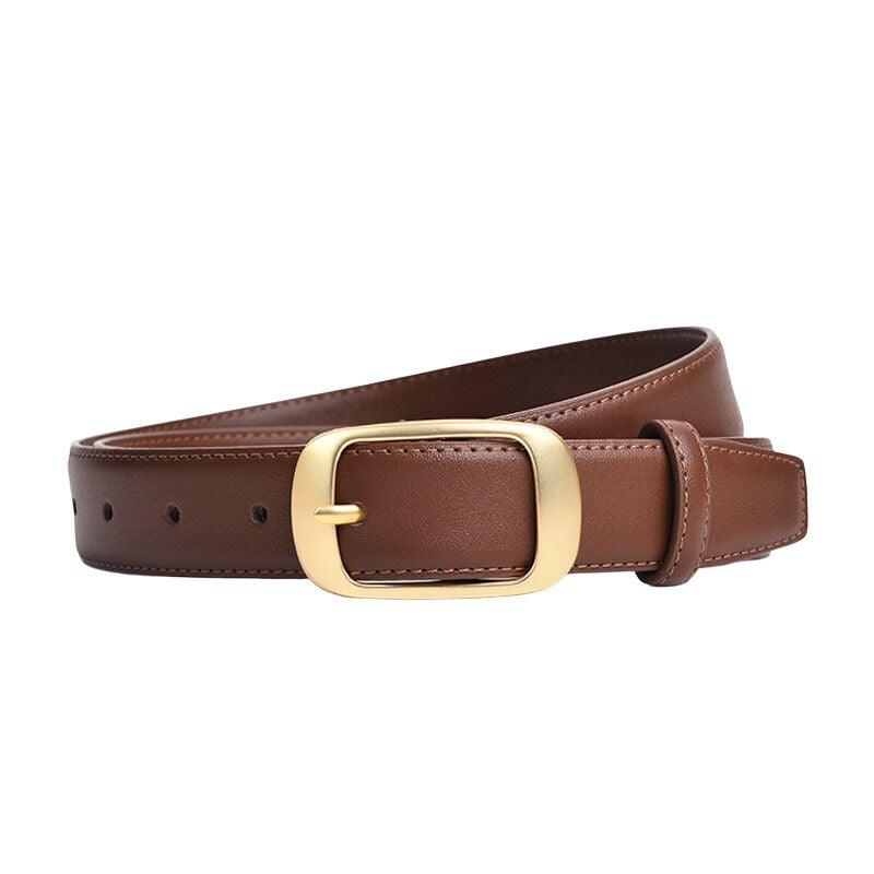 Belt in leather lisse buckle golden for women, model Corei - Zictor