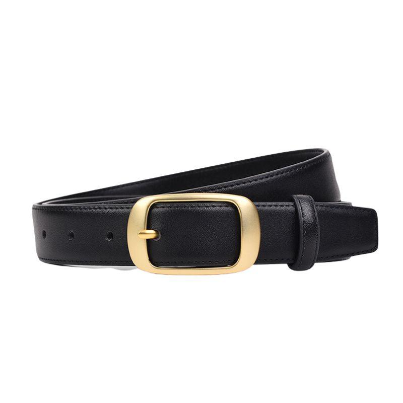 Belt in leather lisse buckle golden for women, model Corei - Zictor