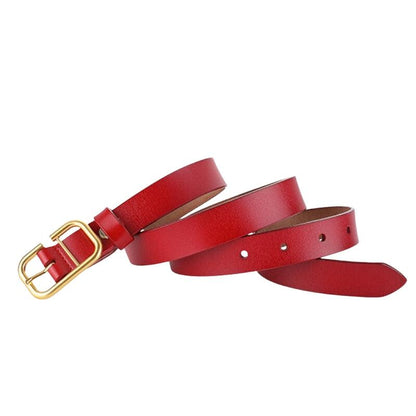 Belt Leather Lisse Buckle Golden Retro For Women Model Ashton by Zictor