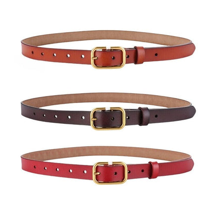 Belt Leather Lisse Buckle Golden Retro For Women Model Ashton by Zictor