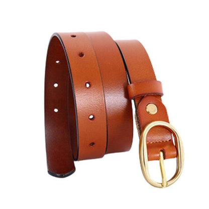 Belt Leather Lisse Buckle Ovale Golden For Women Model Kaci by Zictor