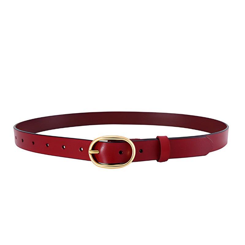Belt Leather Lisse Buckle Ovale Golden For Women Model Kaci by Zictor