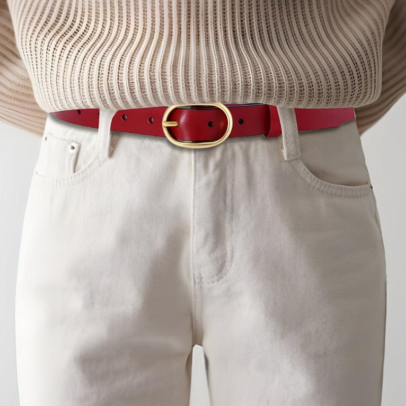 Belt Leather Lisse Buckle Ovale Golden For Women Model Kaci by Zictor