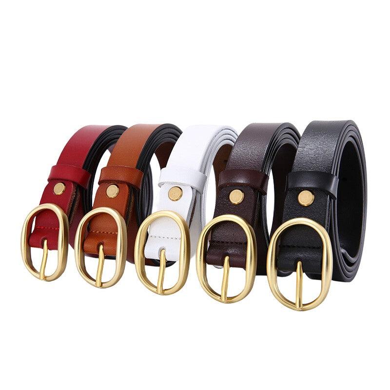Belt Leather Lisse Buckle Ovale Golden For Women Model Kaci by Zictor