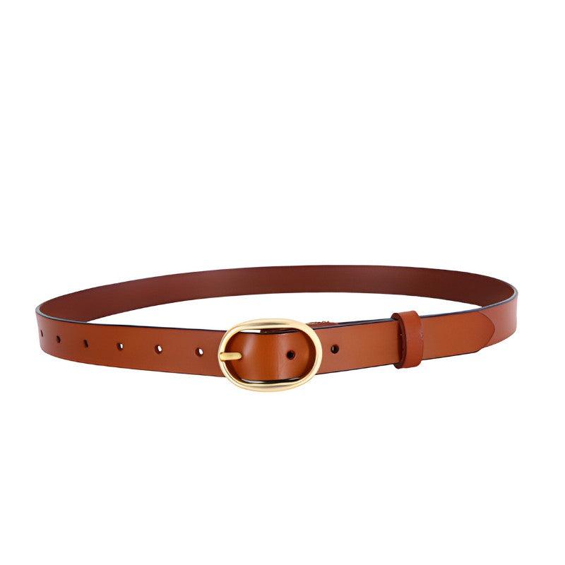 Belt Leather Lisse Buckle Ovale Golden For Women Model Kaci by Zictor