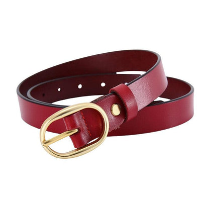 Belt in leather lisse buckle ovale golden for women, model FHuy - Zictor