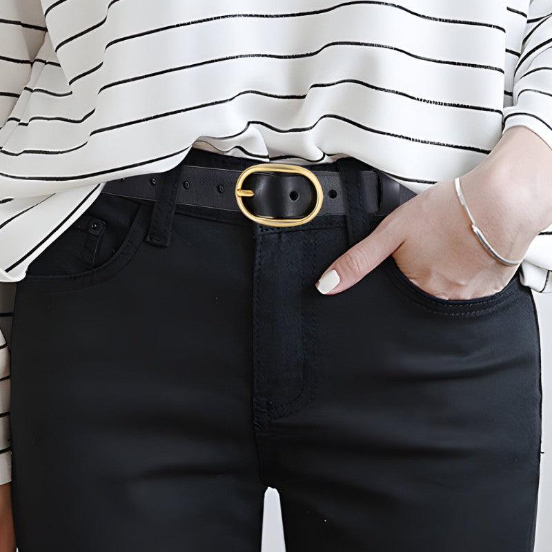 Belt Leather Lisse Buckle Ovale Golden For Women Model Kaci by Zictor