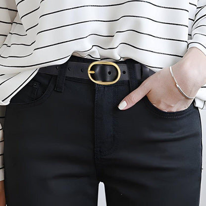 Belt Leather Lisse Buckle Ovale Golden For Women Model Kaci by Zictor
