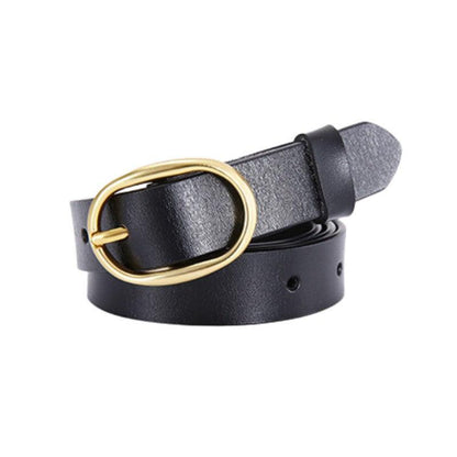Belt Leather Lisse Buckle Ovale Golden For Women Model Kaci by Zictor