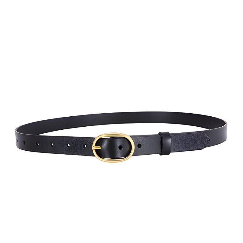 Belt Leather Lisse Buckle Ovale Golden For Women Model Kaci by Zictor