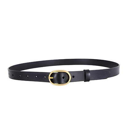 Belt Leather Lisse Buckle Ovale Golden For Women Model Kaci by Zictor