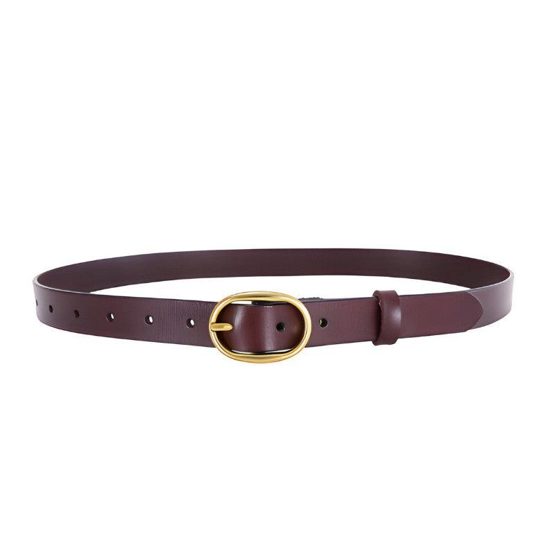 Belt Leather Lisse Buckle Ovale Golden For Women Model Kaci by Zictor