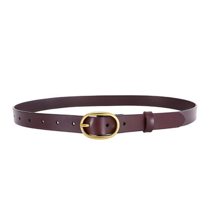 Belt Leather Lisse Buckle Ovale Golden For Women Model Kaci by Zictor