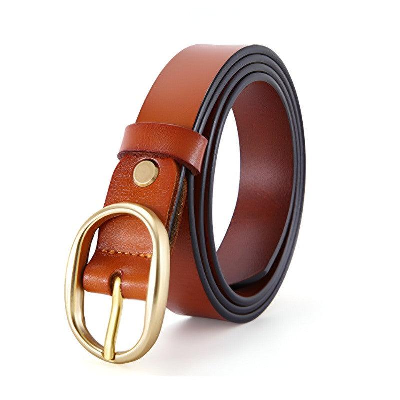 Belt Leather Lisse Buckle Ovale Golden For Women Model Kaci by Zictor