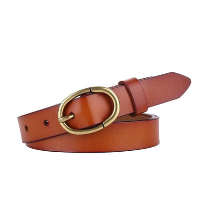 Smooth Belt Gold Oval Buckle Retro - Model Austin
