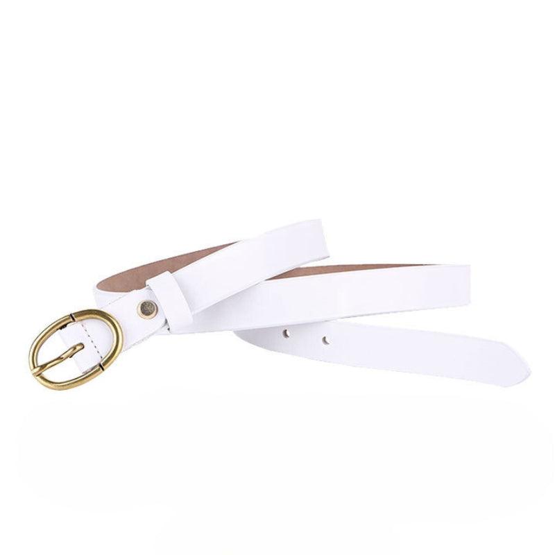 Belt Leather Lisse Buckle Ovale Golden Retro For Women Model Austin by Zictor