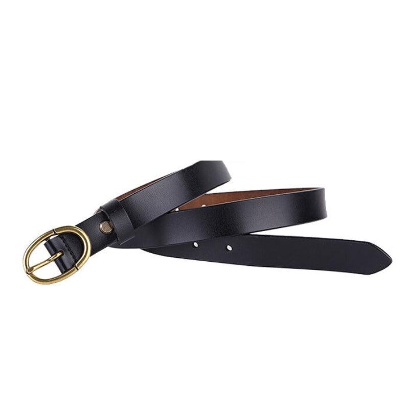 Belt Leather Lisse Buckle Ovale Golden Retro For Women Model Austin by Zictor
