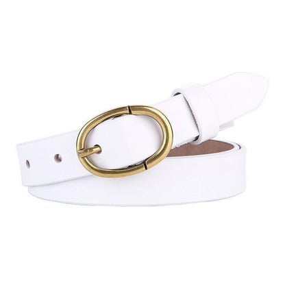 Belt in leather lisse buckle ovale golden Rétro for women, model Edenea