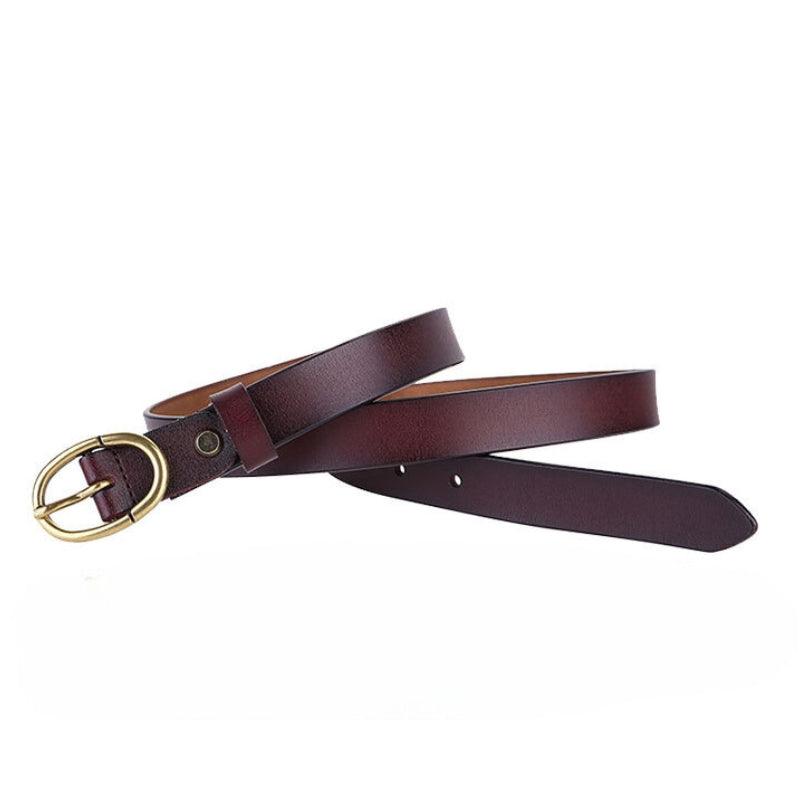 Belt Leather Lisse Buckle Ovale Golden Retro For Women Model Austin by Zictor
