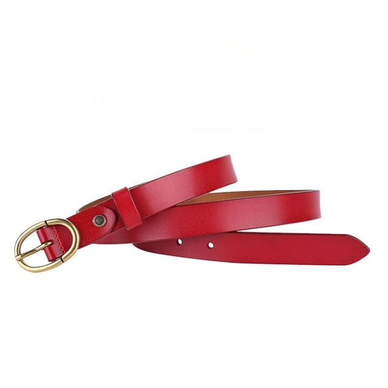 Belt Leather Lisse Buckle Ovale Golden Retro For Women Model Austin by Zictor