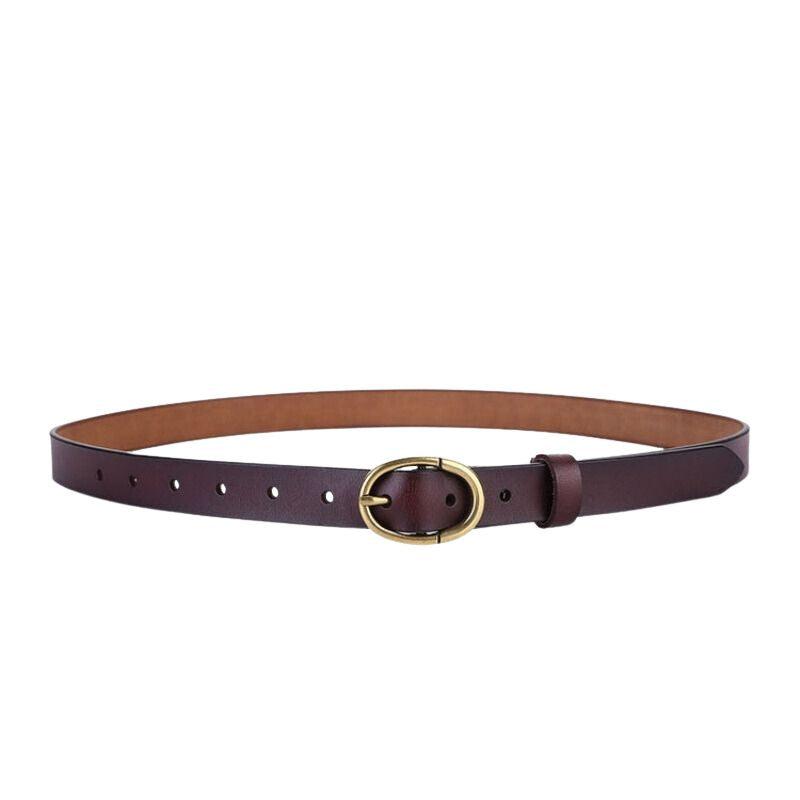 Belt Leather Lisse Buckle Ovale Golden Retro For Women Model Austin by Zictor
