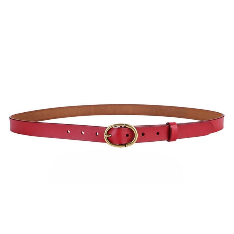 Belt Leather Lisse Buckle Ovale Golden Retro For Women Model Austin by Zictor