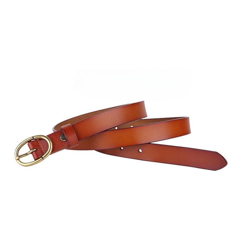 Belt Leather Lisse Buckle Ovale Golden Retro For Women Model Austin by Zictor