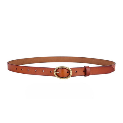 Belt Leather Lisse Buckle Ovale Golden Retro For Women Model Austin by Zictor