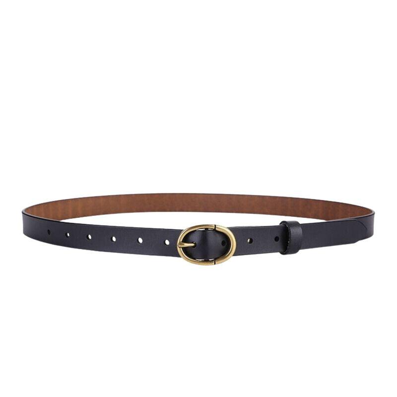 Belt Leather Lisse Buckle Ovale Golden Retro For Women Model Austin by Zictor