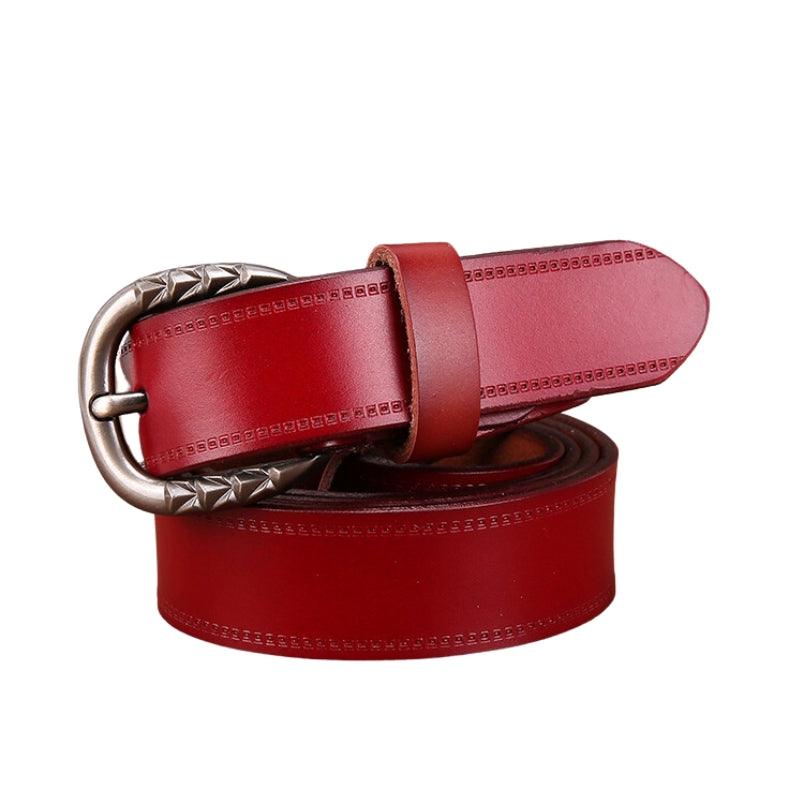 Belt in leather lisse for women buckle to motifs géométriques, model Frost