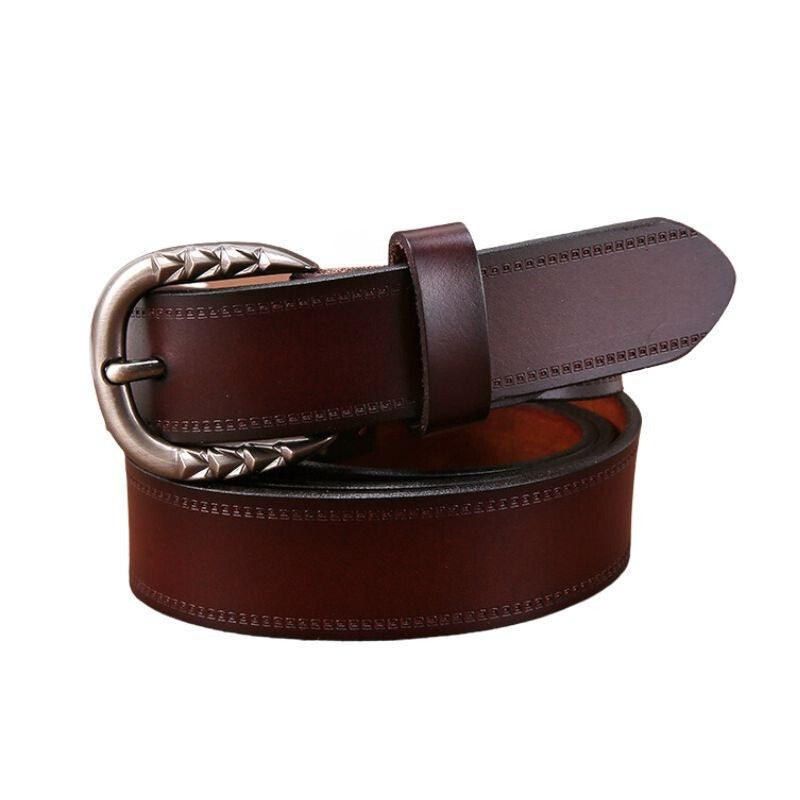 Belt in leather lisse for women buckle to motifs géométriques, model Frost