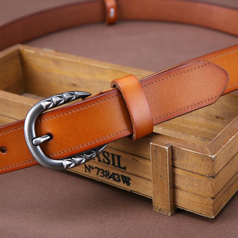 Belt Leather Lisse For Women Buckle Decor Triangles Model Mathis by Zictor
