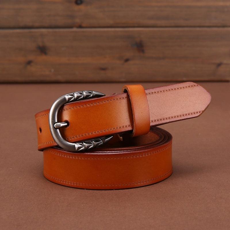 Belt Leather Lisse For Women Buckle Decor Triangles Model Mathis by Zictor
