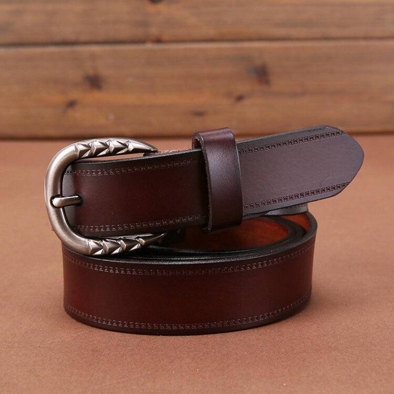 Belt Leather Lisse For Women Buckle Decor Triangles Model Mathis by Zictor