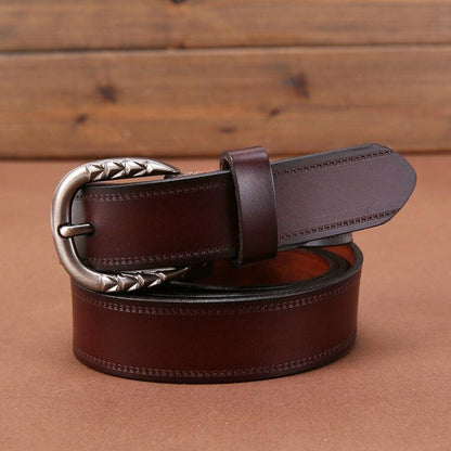 Belt Leather Lisse For Women Buckle Decor Triangles Model Mathis by Zictor