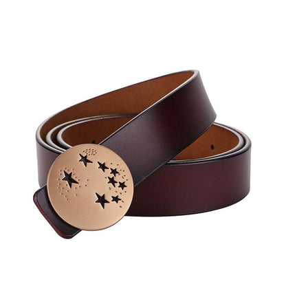 Belt in leather lisse with buckle étoilée for women, model StOakland - Zictor