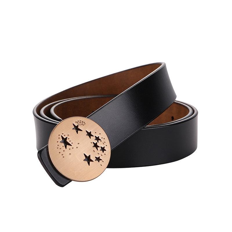 Belt in leather lisse with buckle étoilée for women, model StOakland - Zictor