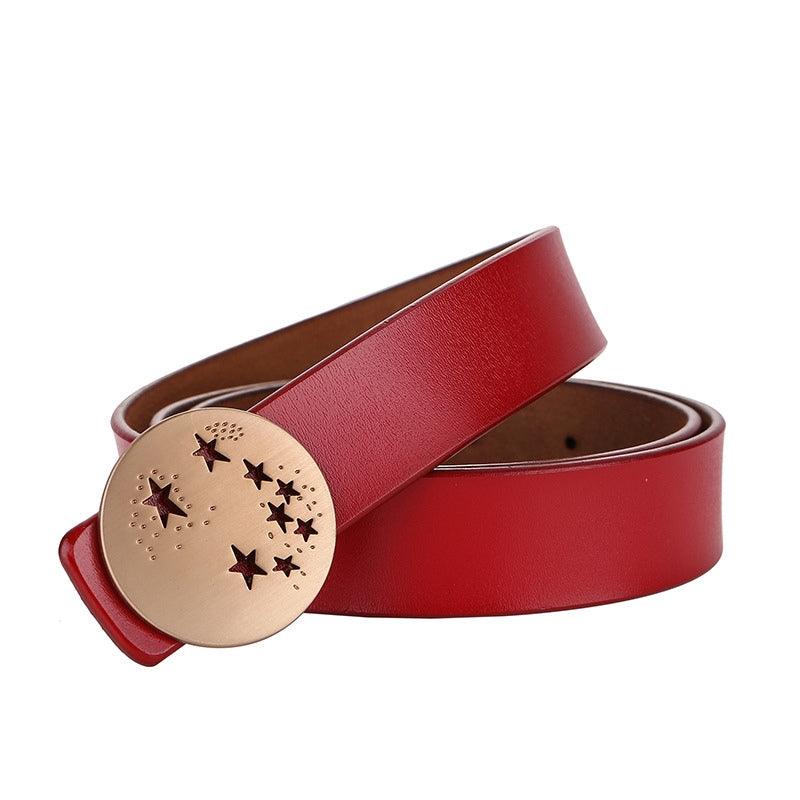 Belt in leather lisse with buckle étoilée for women, model StOakland - Zictor